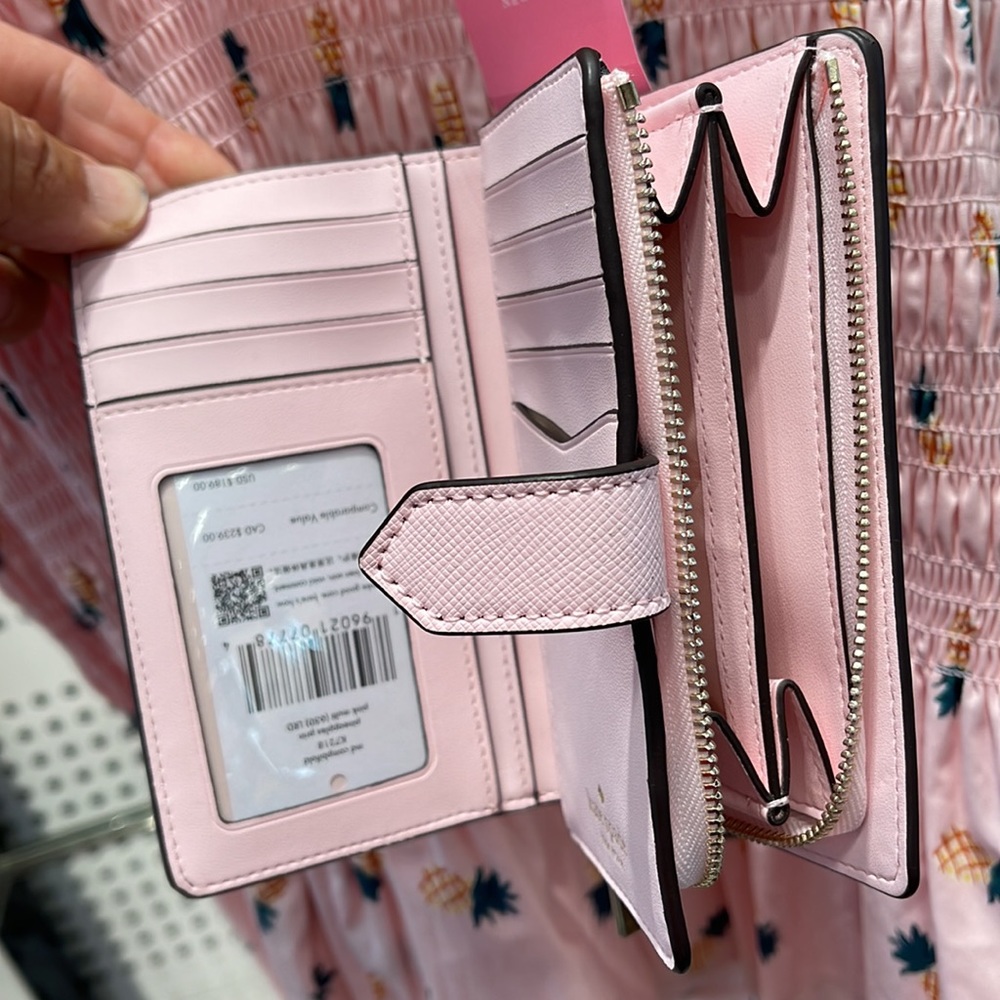 Kate Spade Staci Medium Pineapple Compact Bifold Wallet Pink Multi - Picture 15 of 16